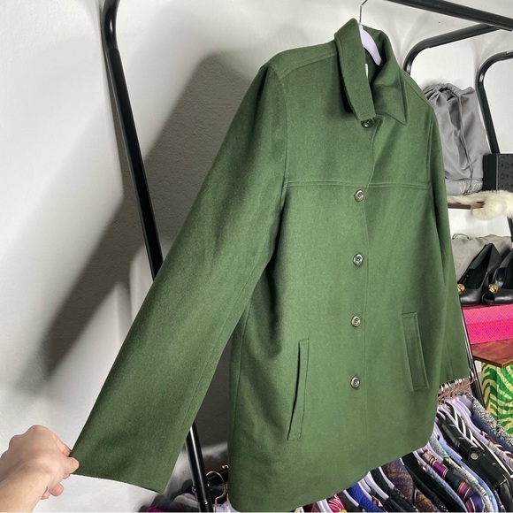 Vintage Henri Bendel New York Green Wool Cashmere Blend Pea Coat - Picture 2 of 9